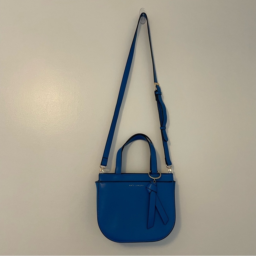 Kate Landry Blue and Gold Round Satchel Crossbody Handbag - Picture 3 of 10